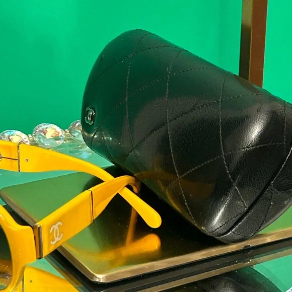 CHANEL Vibrant Yellow Sunglasses w/Quilted Black Case and Dustbag CHANEL Vibrant Yellow Sunglasses w/Quilted Black Case and  main image 4